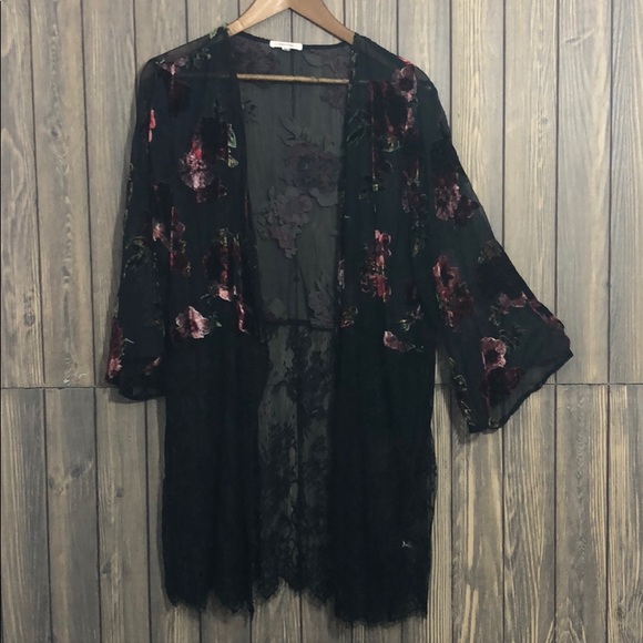 Maurices Tops - Kimono Black Lace w/ Velvet Roses